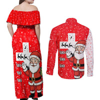 Switzerland Christmas Couples Matching Off Shoulder Maxi Dress and Long Sleeve Button Shirt with Santa Sleigh Silhouette and Red Holiday Icon - Wonder Print Shop