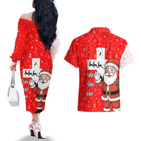 Switzerland Christmas Couples Matching Off The Shoulder Long Sleeve Dress and Hawaiian Shirt with Santa Sleigh Silhouette and Red Holiday Icon - Wonder Print Shop