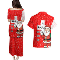 Switzerland Christmas Couples Matching Puletasi and Hawaiian Shirt with Santa Sleigh Silhouette and Red Holiday Icon - Wonder Print Shop