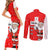 Switzerland Christmas Couples Matching Short Sleeve Bodycon Dress and Long Sleeve Button Shirt with Santa Sleigh Silhouette and Red Holiday Icon - Wonder Print Shop