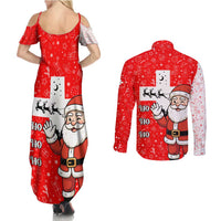 Switzerland Christmas Couples Matching Summer Maxi Dress and Long Sleeve Button Shirt with Santa Sleigh Silhouette and Red Holiday Icon - Wonder Print Shop