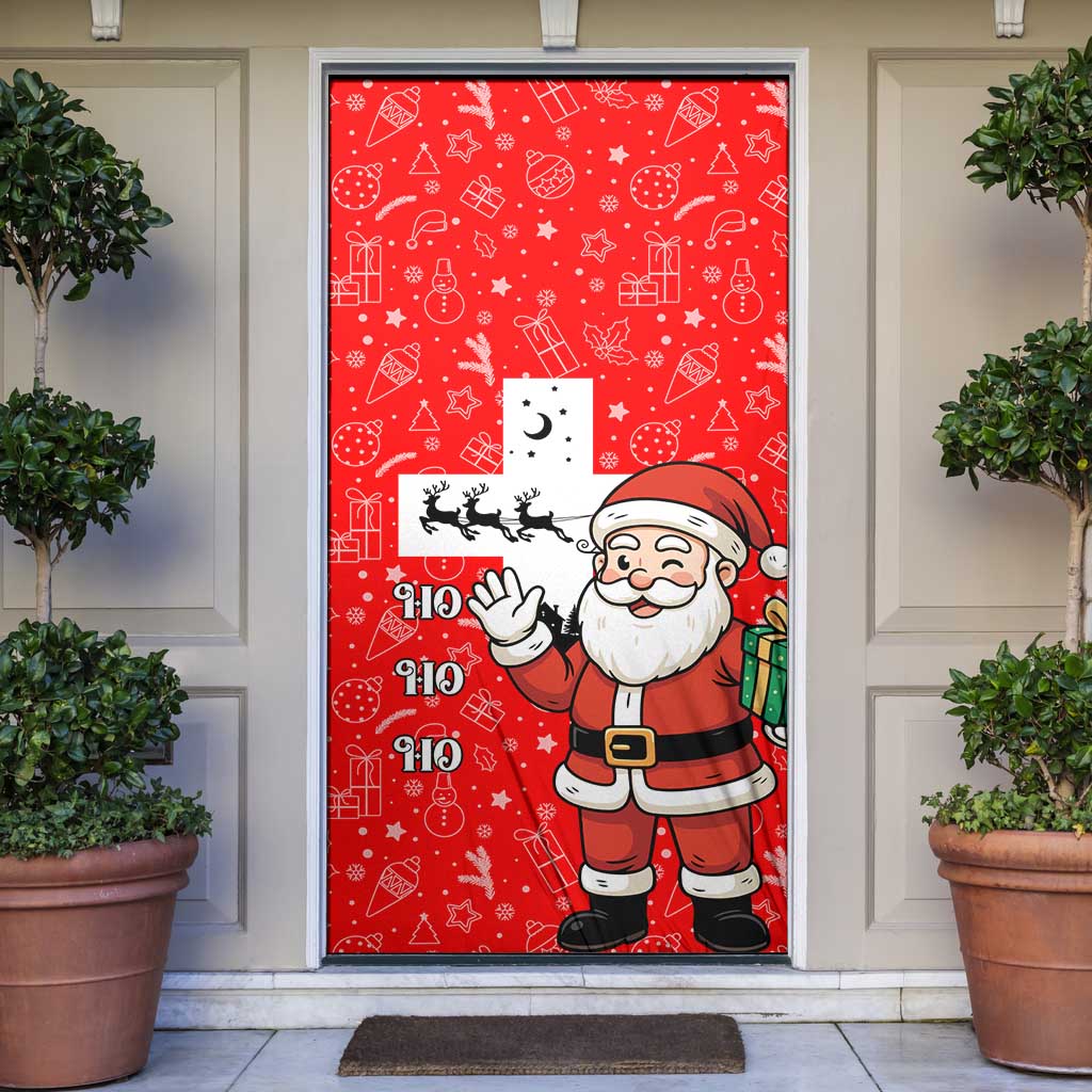 Switzerland Christmas Door Cover with Santa Sleigh Silhouette and Red Holiday Icon - Wonder Print Shop