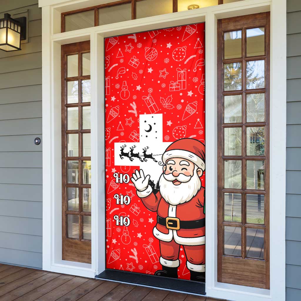Switzerland Christmas Door Cover with Santa Sleigh Silhouette and Red Holiday Icon - Wonder Print Shop