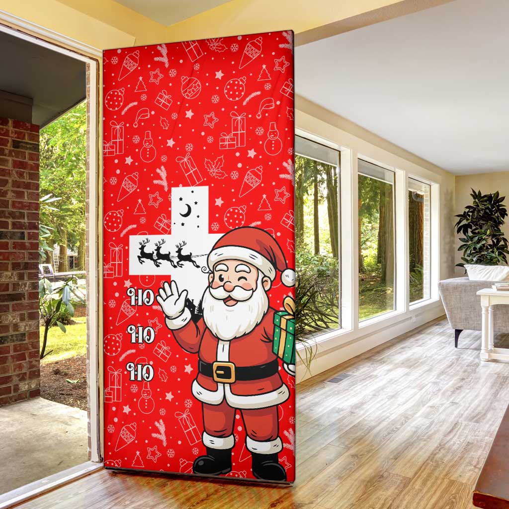 Switzerland Christmas Door Cover with Santa Sleigh Silhouette and Red Holiday Icon - Wonder Print Shop