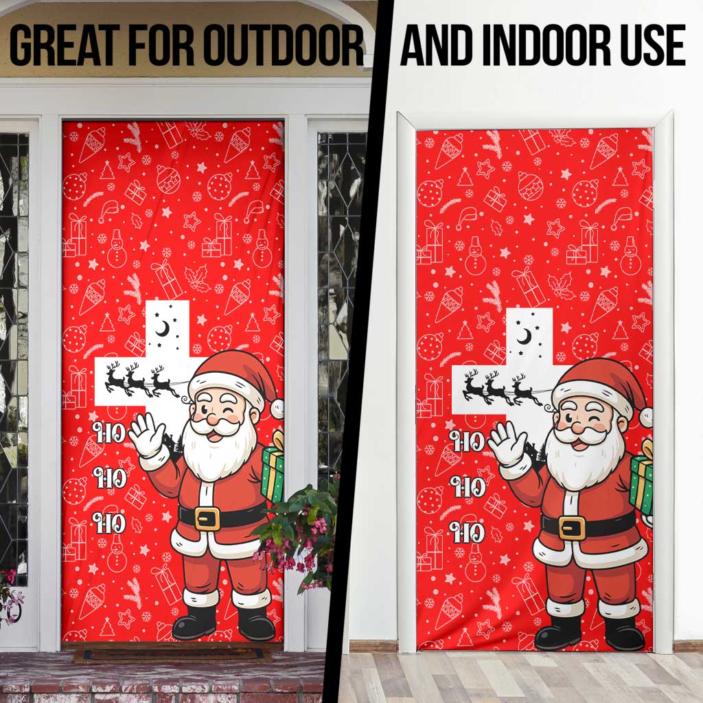 Switzerland Christmas Door Cover with Santa Sleigh Silhouette and Red Holiday Icon - Wonder Print Shop