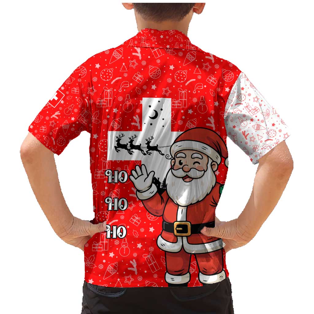 Switzerland Christmas Family Matching Mermaid Dress and Hawaiian Shirt with Santa Sleigh Silhouette and Red Holiday Icon - Wonder Print Shop