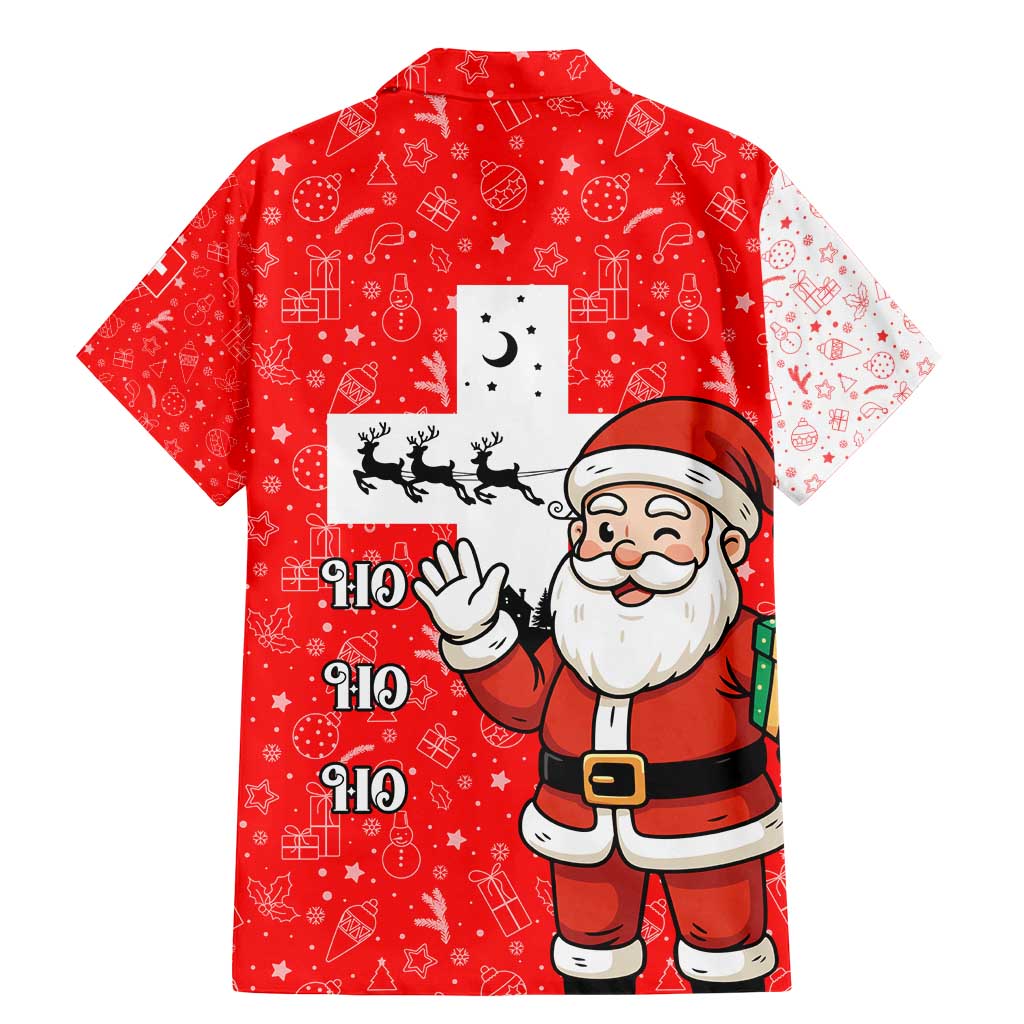 Switzerland Christmas Family Matching Mermaid Dress and Hawaiian Shirt with Santa Sleigh Silhouette and Red Holiday Icon - Wonder Print Shop