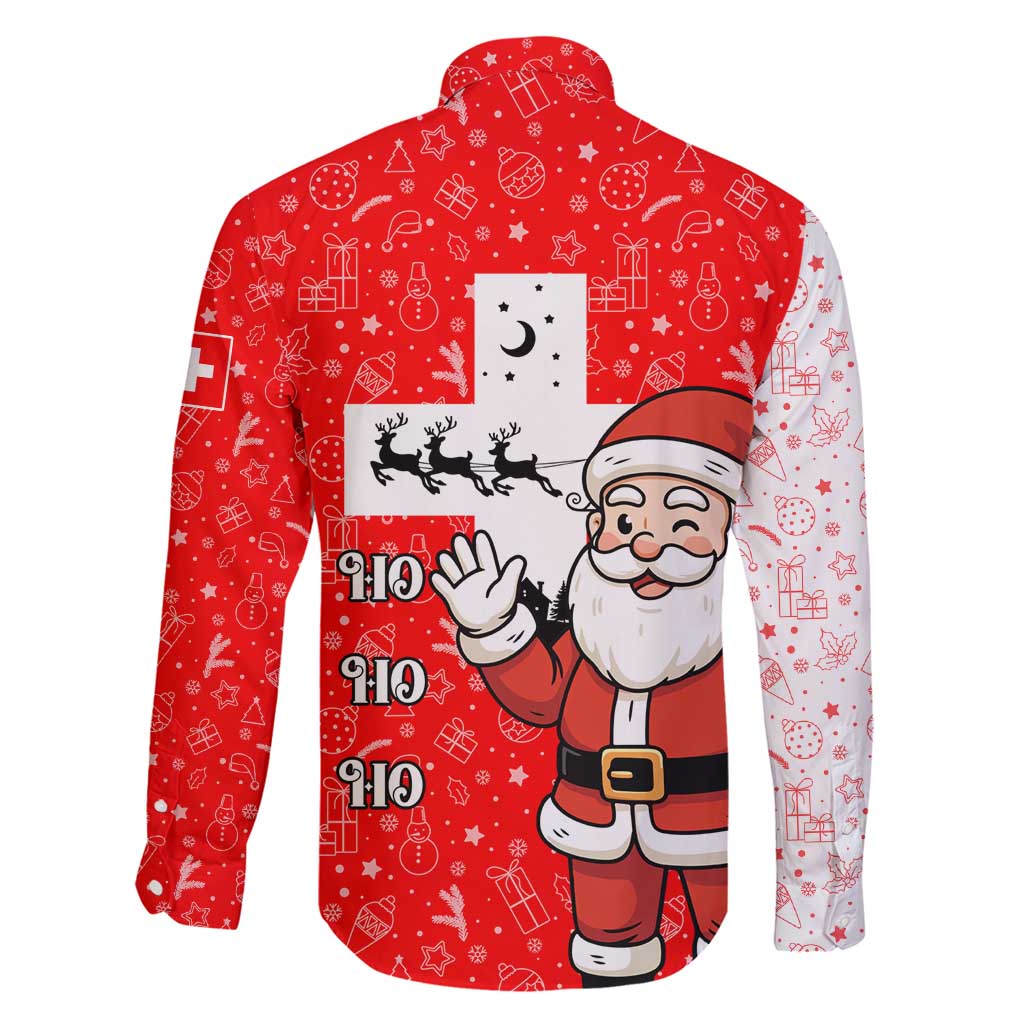 Switzerland Christmas Family Matching Mermaid Dress and Hawaiian Shirt with Santa Sleigh Silhouette and Red Holiday Icon - Wonder Print Shop