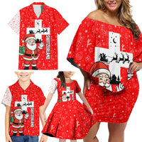 Switzerland Christmas Family Matching Off Shoulder Short Dress and Hawaiian Shirt with Santa Sleigh Silhouette and Red Holiday Icon - Wonder Print Shop