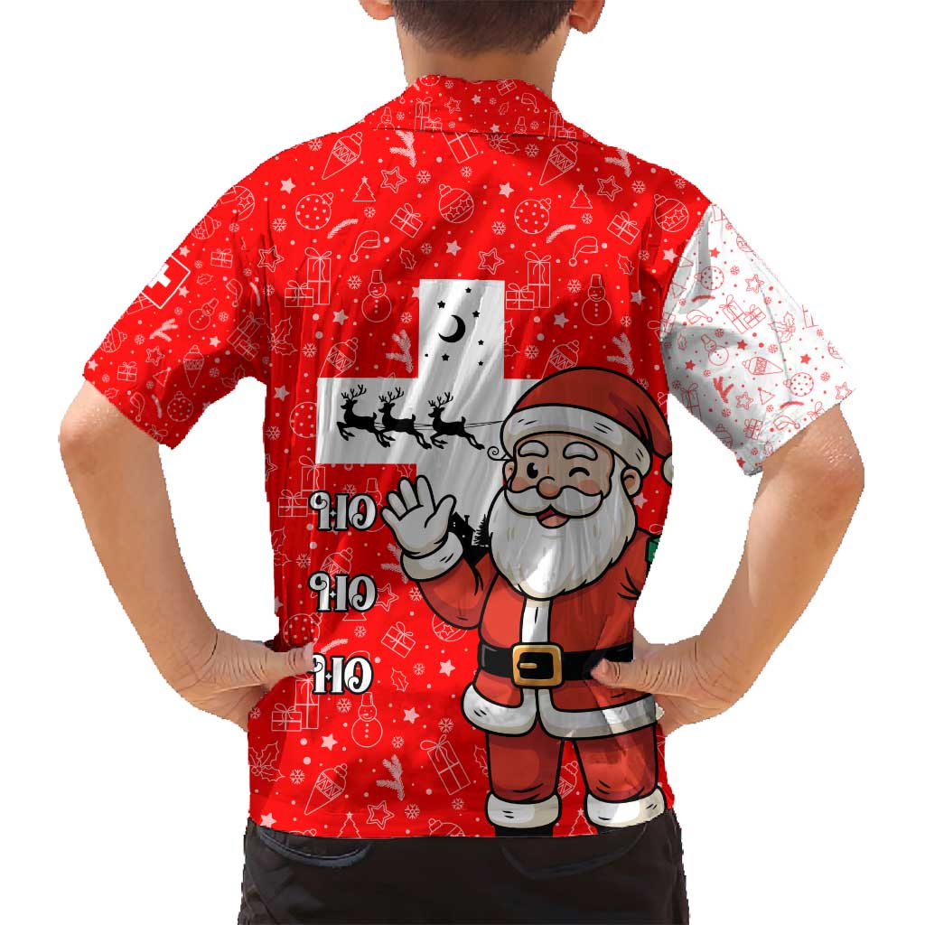 Switzerland Christmas Family Matching Puletasi and Hawaiian Shirt with Santa Sleigh Silhouette and Red Holiday Icon - Wonder Print Shop