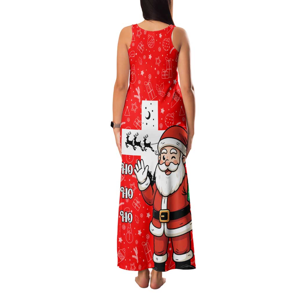 Switzerland Christmas Family Matching Tank Maxi Dress and Hawaiian Shirt with Santa Sleigh Silhouette and Red Holiday Icon - Wonder Print Shop