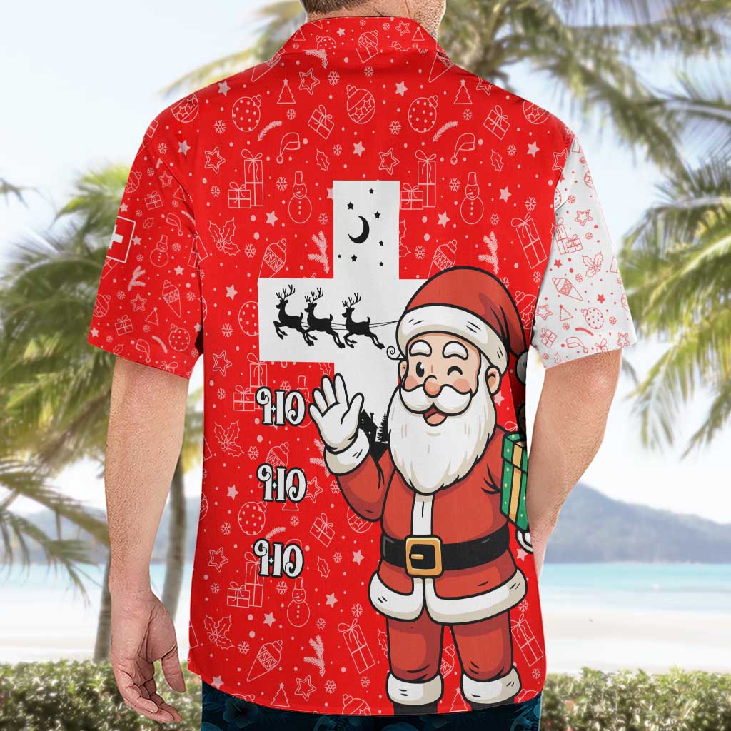 Switzerland Christmas Hawaiian Shirt with Santa Sleigh Silhouette and Red Holiday Icon - Wonder Print Shop