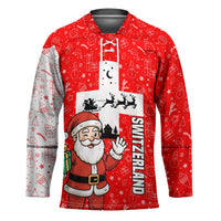 Switzerland Christmas Hockey Jersey with Santa Sleigh Silhouette and Red Holiday Icon - Wonder Print Shop