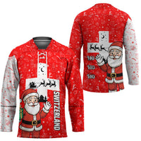 Switzerland Christmas Hockey Jersey with Santa Sleigh Silhouette and Red Holiday Icon - Wonder Print Shop
