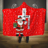 Switzerland Christmas Hooded Blanket with Santa Sleigh Silhouette and Red Holiday Icon - Wonder Print Shop
