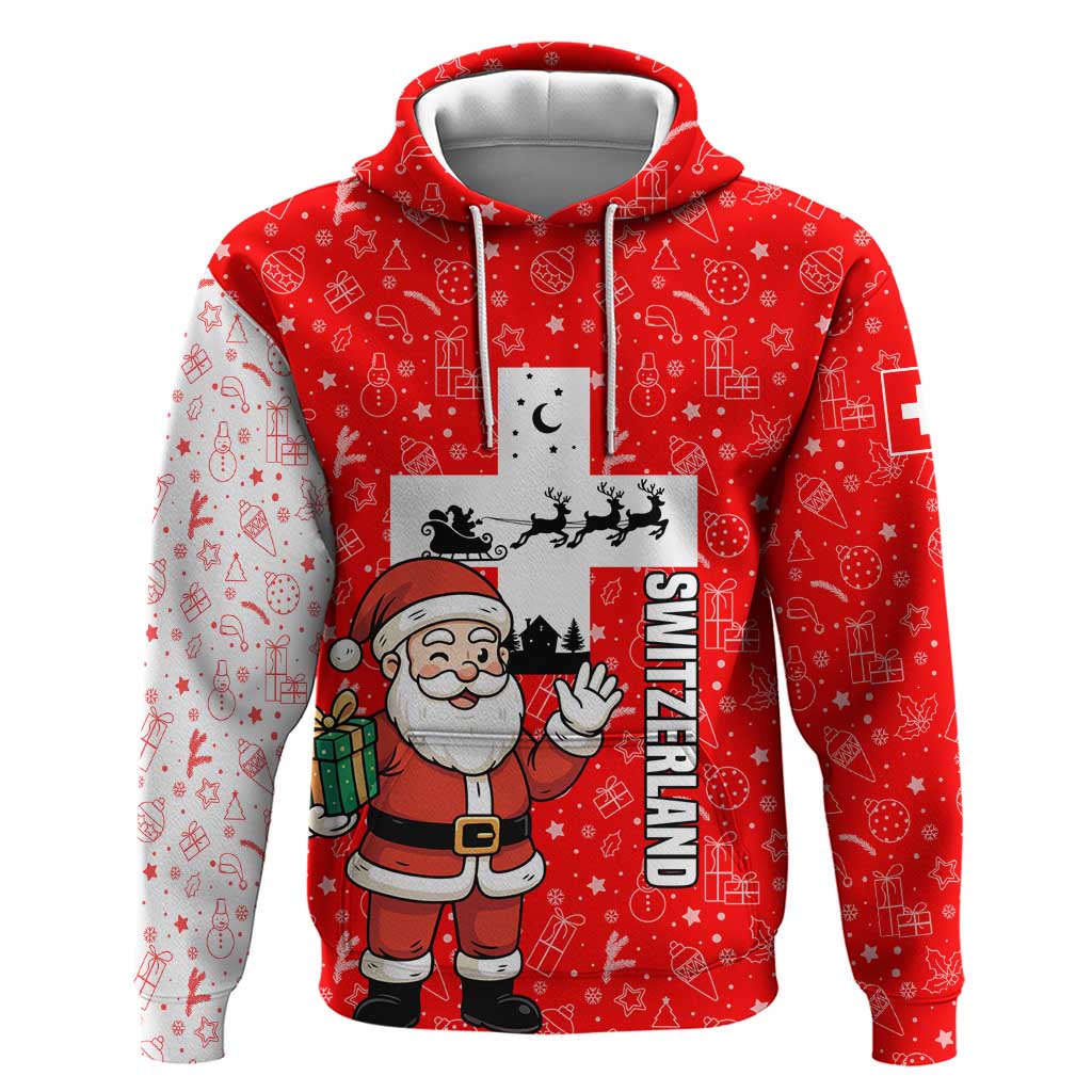 Switzerland Christmas Hoodie with Santa Sleigh Silhouette and Red Holiday Icon - Wonder Print Shop