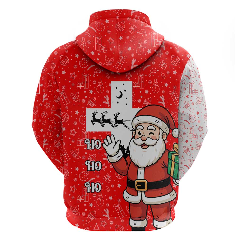 Switzerland Christmas Hoodie with Santa Sleigh Silhouette and Red Holiday Icon - Wonder Print Shop