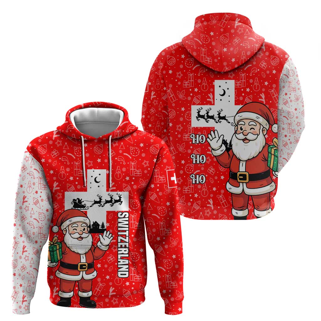 Switzerland Christmas Hoodie with Santa Sleigh Silhouette and Red Holiday Icon - Wonder Print Shop