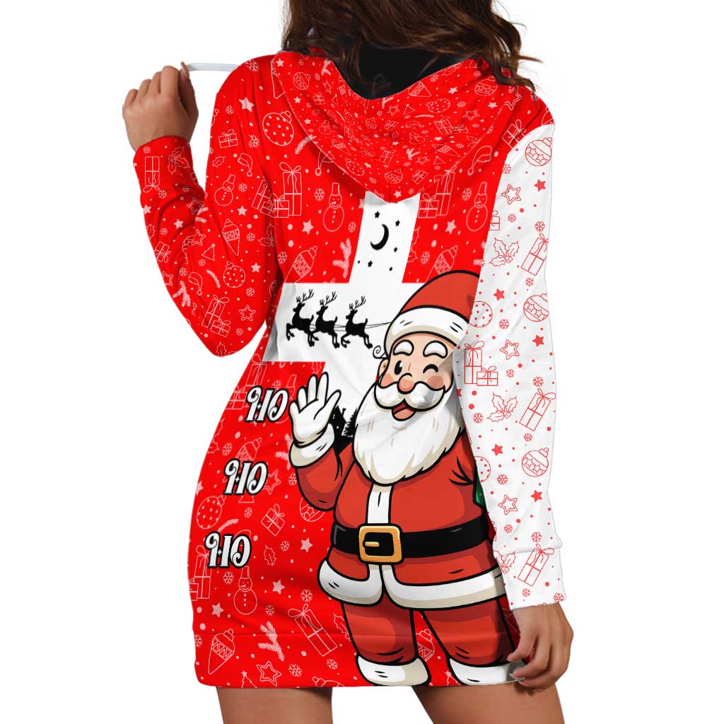 Switzerland Christmas Hoodie Dress with Santa Sleigh Silhouette and Red Holiday Icon - Wonder Print Shop