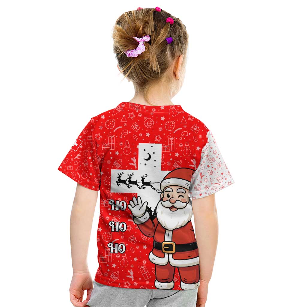Switzerland Christmas Kid T Shirt with Santa Sleigh Silhouette and Red Holiday Icon - Wonder Print Shop