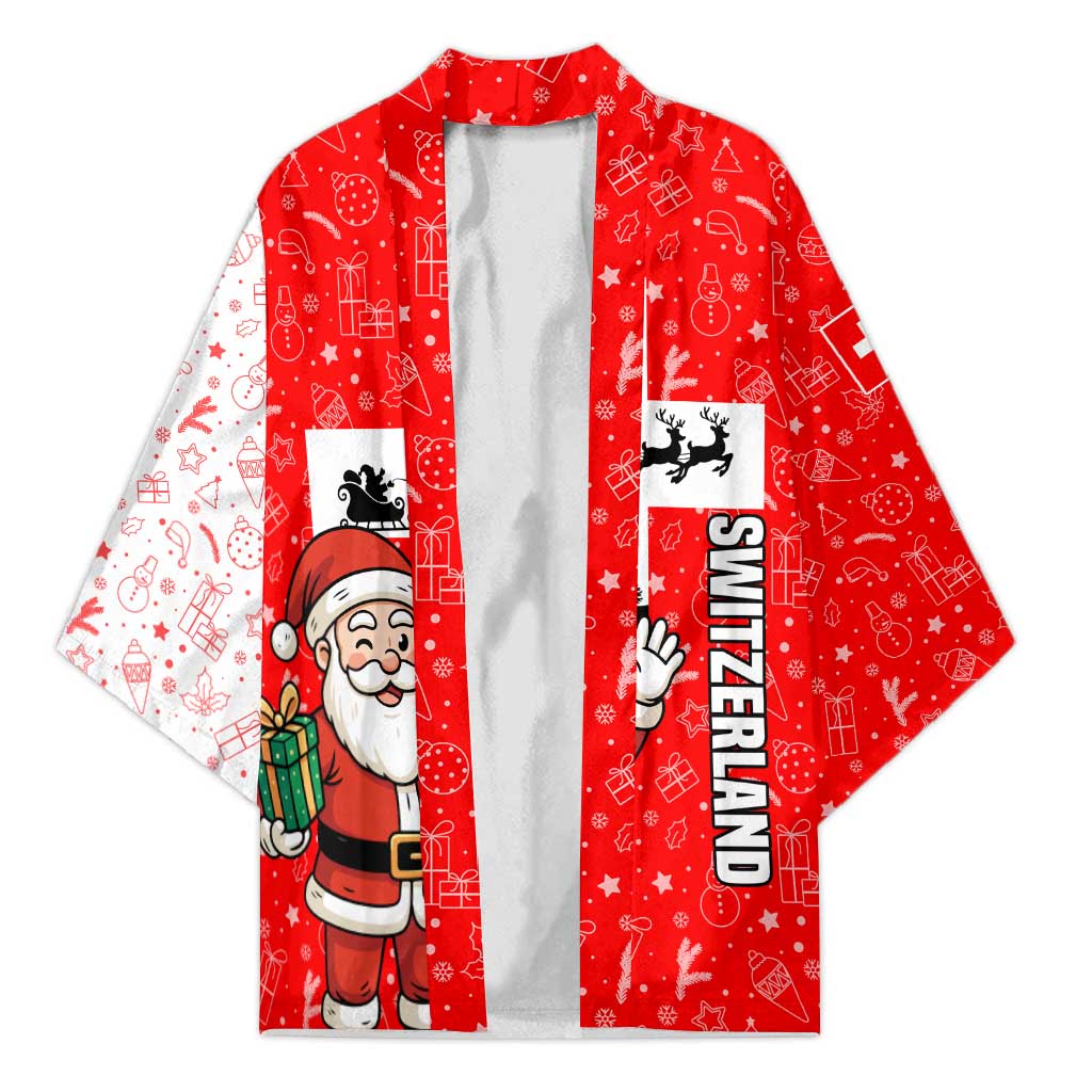 Switzerland Christmas Kimono with Santa Sleigh Silhouette and Red Holiday Icon - Wonder Print Shop