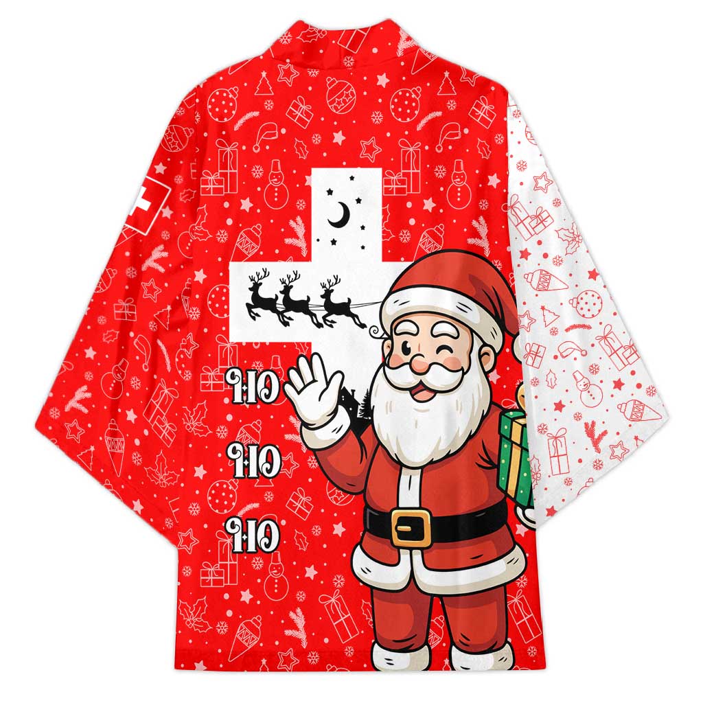 Switzerland Christmas Kimono with Santa Sleigh Silhouette and Red Holiday Icon - Wonder Print Shop