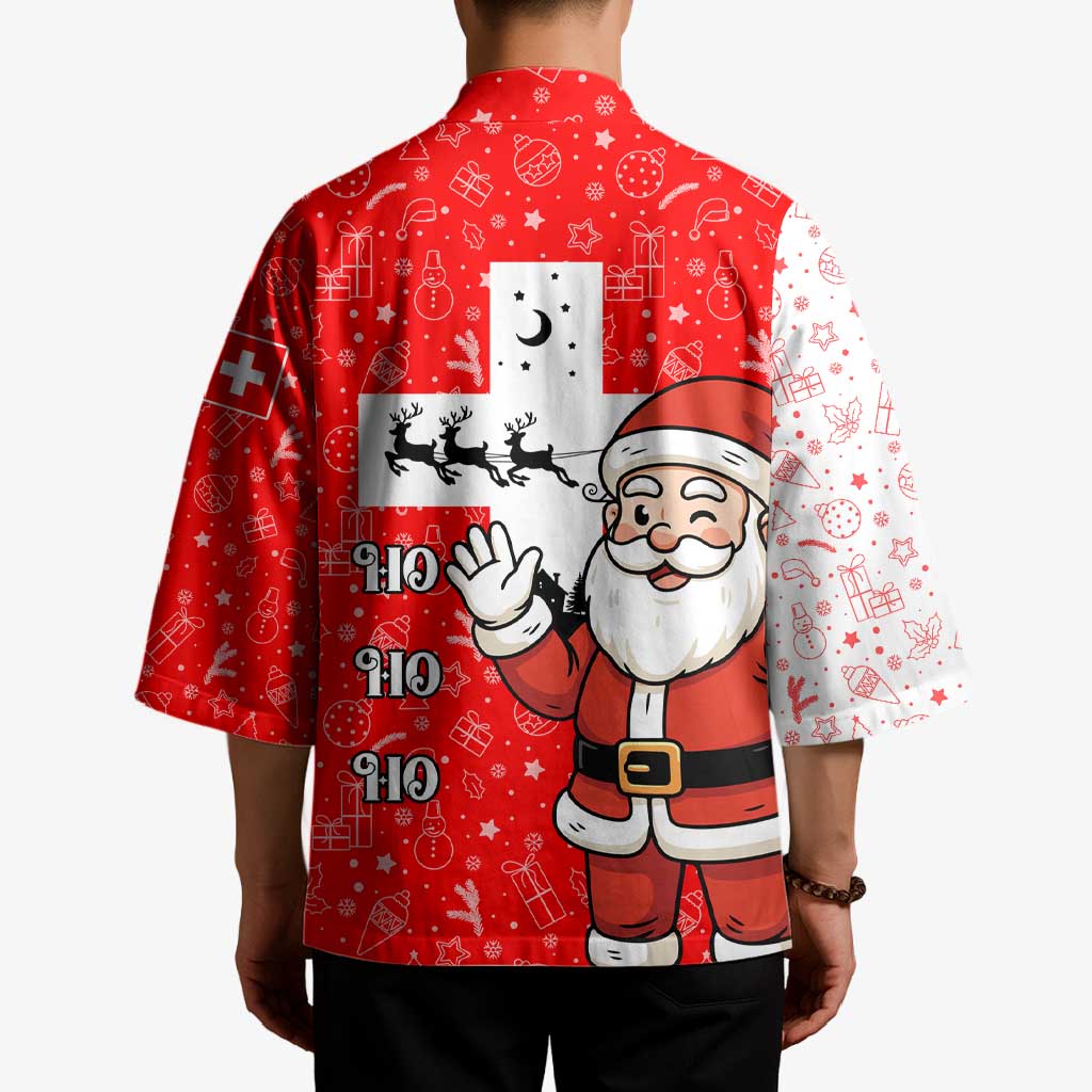 Switzerland Christmas Kimono with Santa Sleigh Silhouette and Red Holiday Icon - Wonder Print Shop