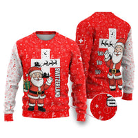 Switzerland Christmas Ugly Christmas Sweater with Santa Sleigh Silhouette and Red Holiday Icon - Wonder Print Shop