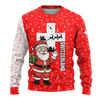 Switzerland Christmas Ugly Christmas Sweater with Santa Sleigh Silhouette and Red Holiday Icon - Wonder Print Shop