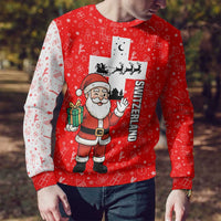 Switzerland Christmas Ugly Christmas Sweater with Santa Sleigh Silhouette and Red Holiday Icon - Wonder Print Shop