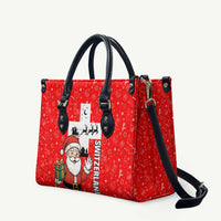 Switzerland Christmas Leather Bag with Santa Sleigh Silhouette and Red Holiday Icon - Wonder Print Shop