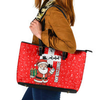 Switzerland Christmas Leather Tote Bag with Santa Sleigh Silhouette and Red Holiday Icon - Wonder Print Shop