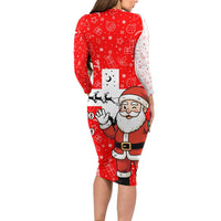 Switzerland Christmas Long Sleeve Bodycon Dress with Santa Sleigh Silhouette and Red Holiday Icon - Wonder Print Shop