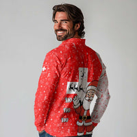 Switzerland Christmas Long Sleeve Polo Shirt with Santa Sleigh Silhouette and Red Holiday Icon - Wonder Print Shop