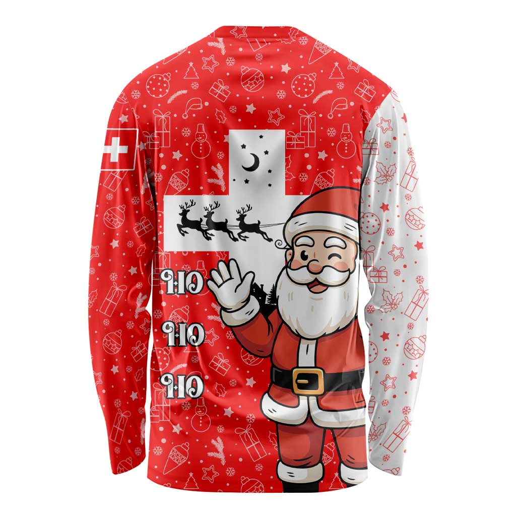 Switzerland Christmas Long Sleeve Shirt with Santa Sleigh Silhouette and Red Holiday Icon - Wonder Print Shop