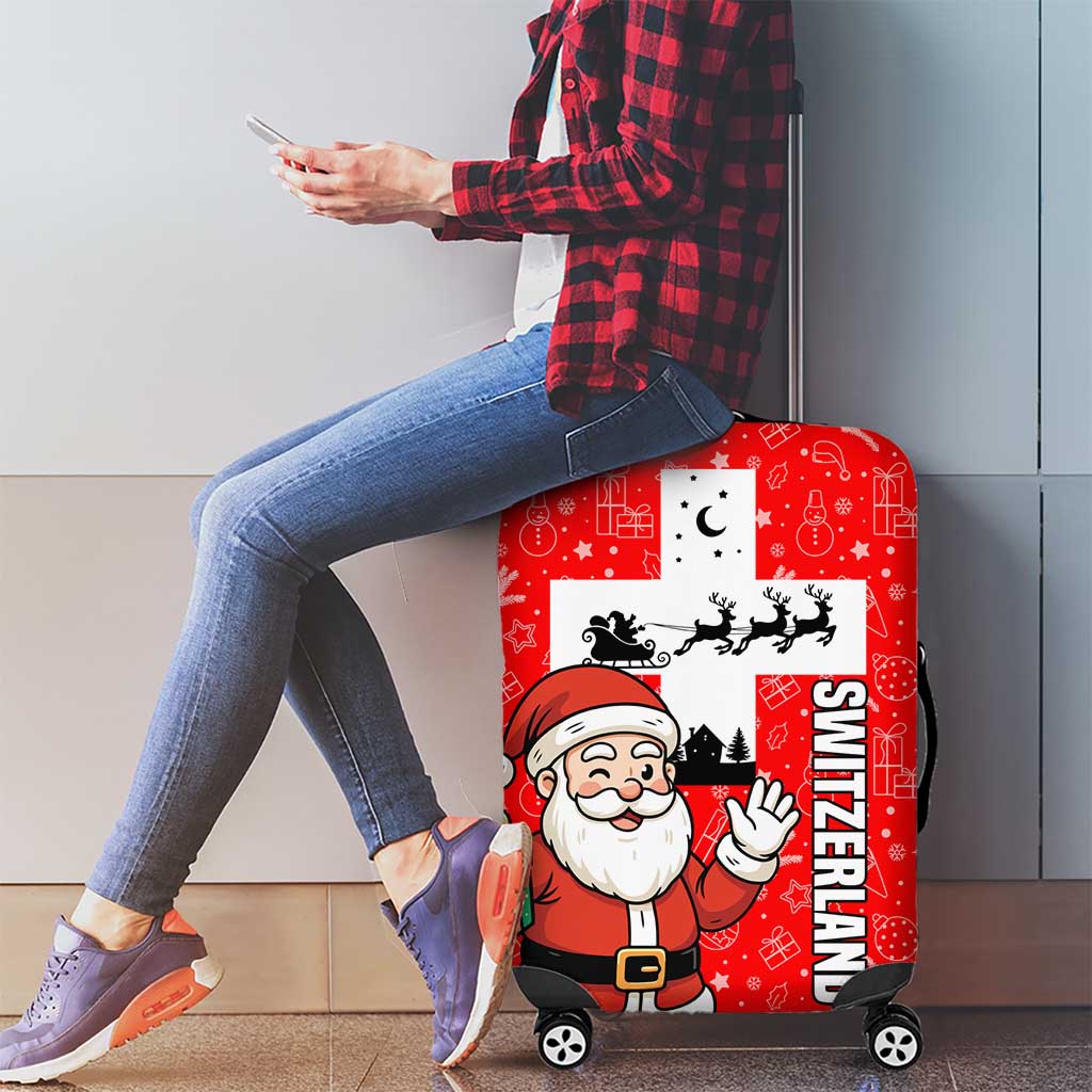 Switzerland Christmas Luggage Cover with Santa Sleigh Silhouette and Red Holiday Icon - Wonder Print Shop