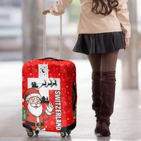 Switzerland Christmas Luggage Cover with Santa Sleigh Silhouette and Red Holiday Icon - Wonder Print Shop