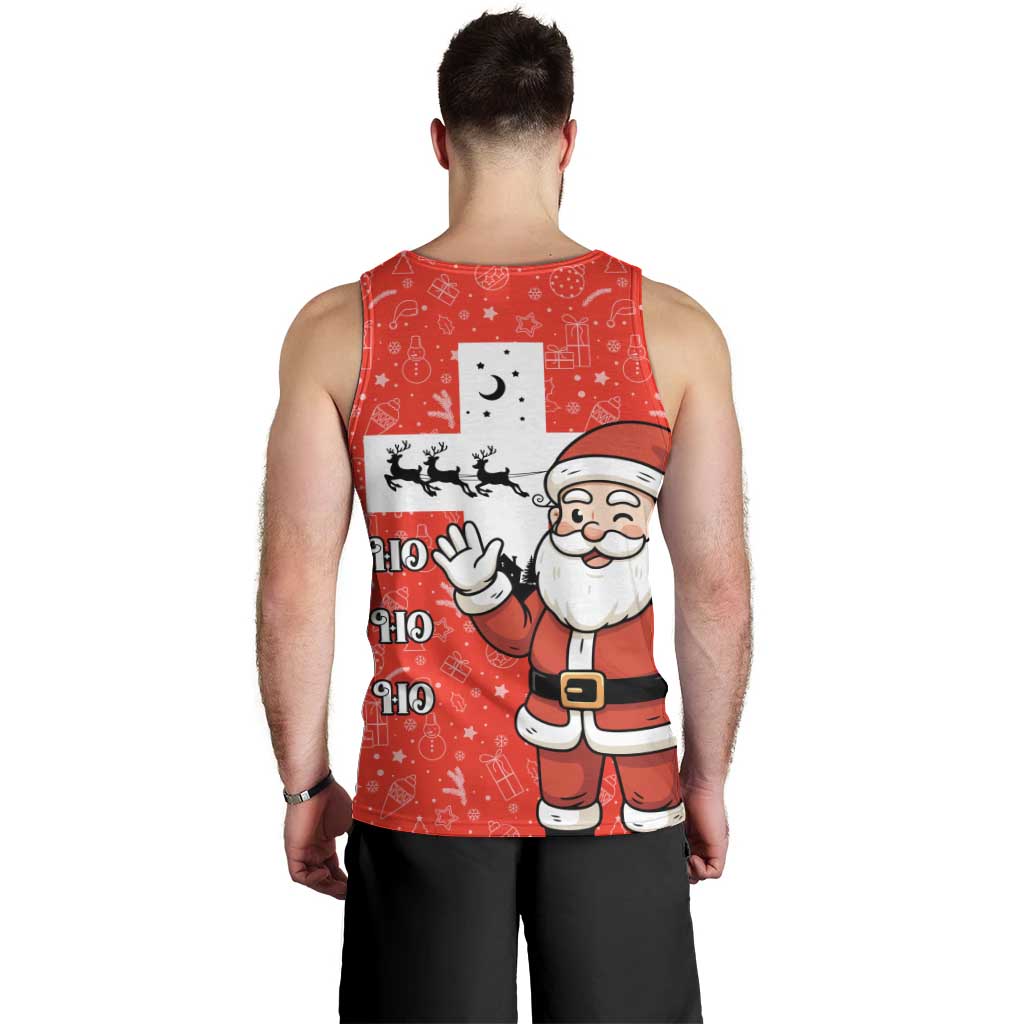 Switzerland Christmas Men Tank Top with Santa Sleigh Silhouette and Red Holiday Icon - Wonder Print Shop