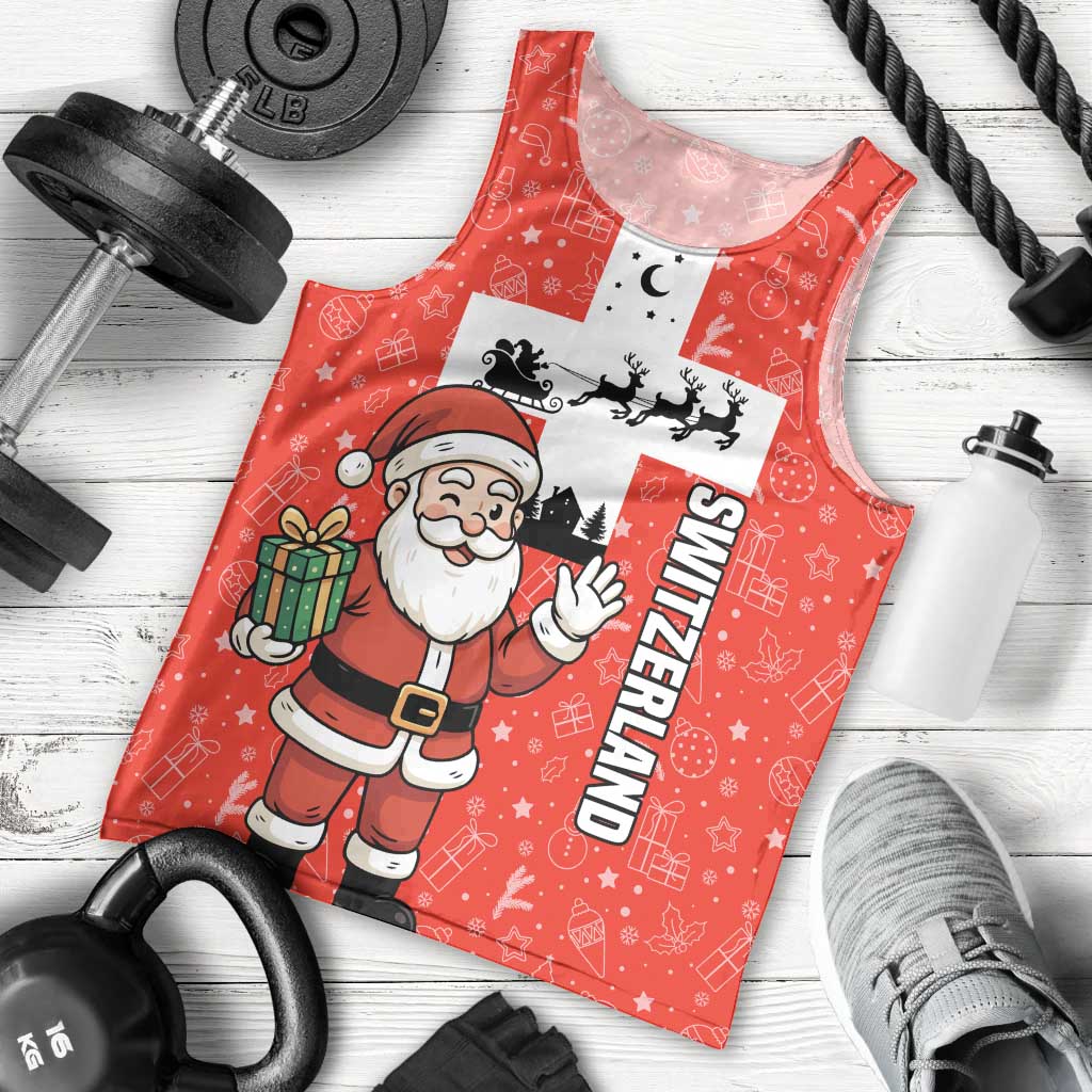 Switzerland Christmas Men Tank Top with Santa Sleigh Silhouette and Red Holiday Icon - Wonder Print Shop