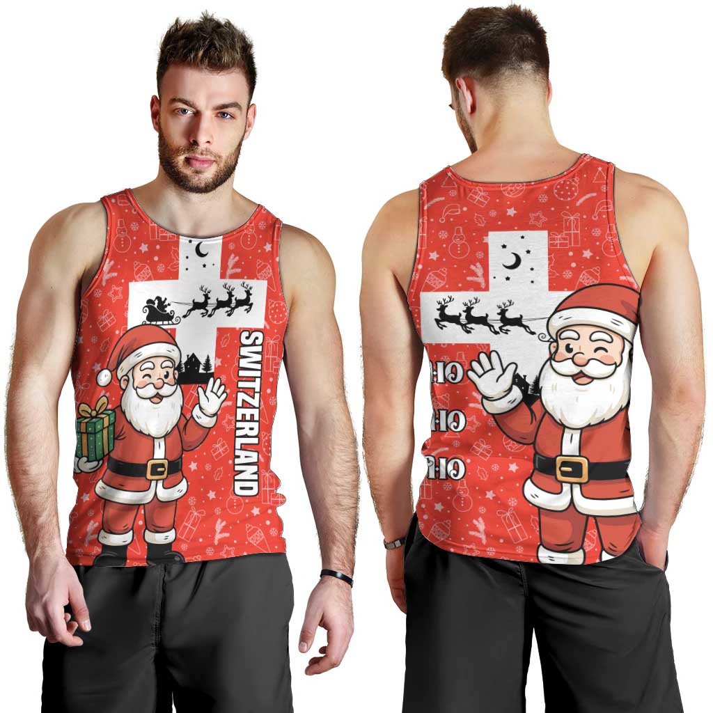 Switzerland Christmas Men Tank Top with Santa Sleigh Silhouette and Red Holiday Icon - Wonder Print Shop