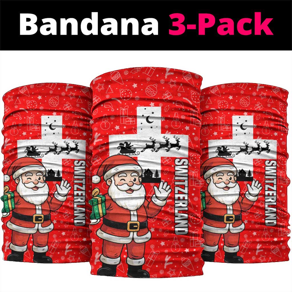 Switzerland Christmas Neck Gaiter with Santa Sleigh Silhouette and Red Holiday Icon - Wonder Print Shop