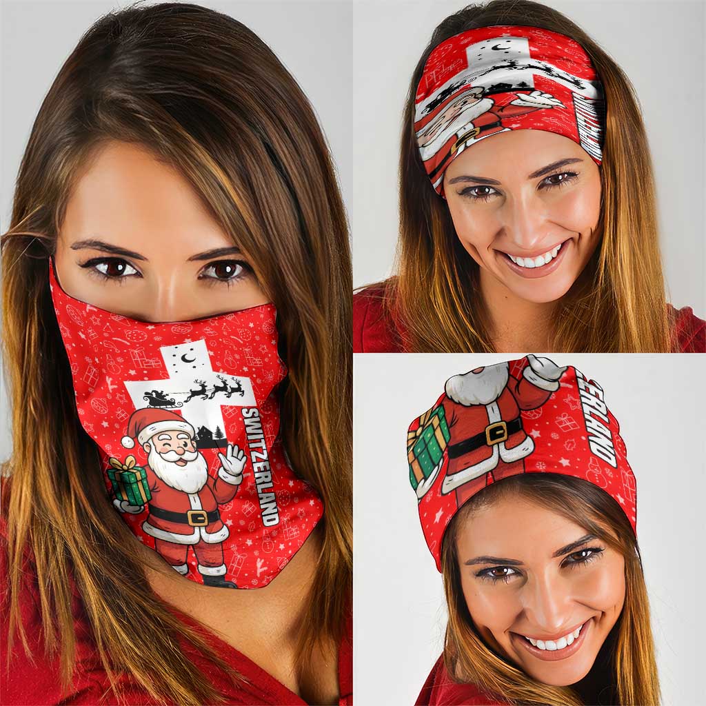 Switzerland Christmas Neck Gaiter with Santa Sleigh Silhouette and Red Holiday Icon - Wonder Print Shop
