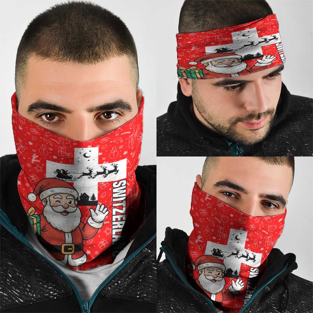Switzerland Christmas Neck Gaiter with Santa Sleigh Silhouette and Red Holiday Icon - Wonder Print Shop