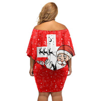 Switzerland Christmas Off Shoulder Short Dress with Santa Sleigh Silhouette and Red Holiday Icon - Wonder Print Shop
