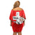Switzerland Christmas Off Shoulder Short Dress with Santa Sleigh Silhouette and Red Holiday Icon - Wonder Print Shop
