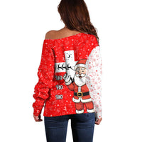 Switzerland Christmas Off Shoulder Sweater with Santa Sleigh Silhouette and Red Holiday Icon - Wonder Print Shop