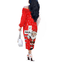 Switzerland Christmas Off The Shoulder Long Sleeve Dress with Santa Sleigh Silhouette and Red Holiday Icon - Wonder Print Shop