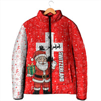 Switzerland Christmas Padded Jacket with Santa Sleigh Silhouette and Red Holiday Icon - Wonder Print Shop