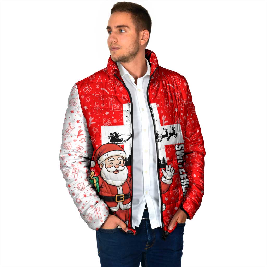 Switzerland Christmas Padded Jacket with Santa Sleigh Silhouette and Red Holiday Icon - Wonder Print Shop