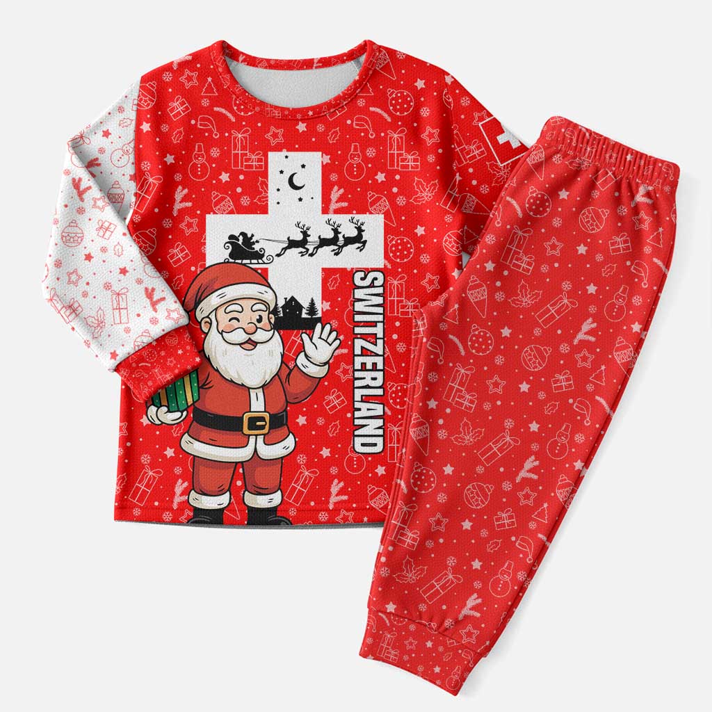 Switzerland Christmas Pajama Set with Santa Sleigh Silhouette and Red Holiday Icon - Wonder Print Shop
